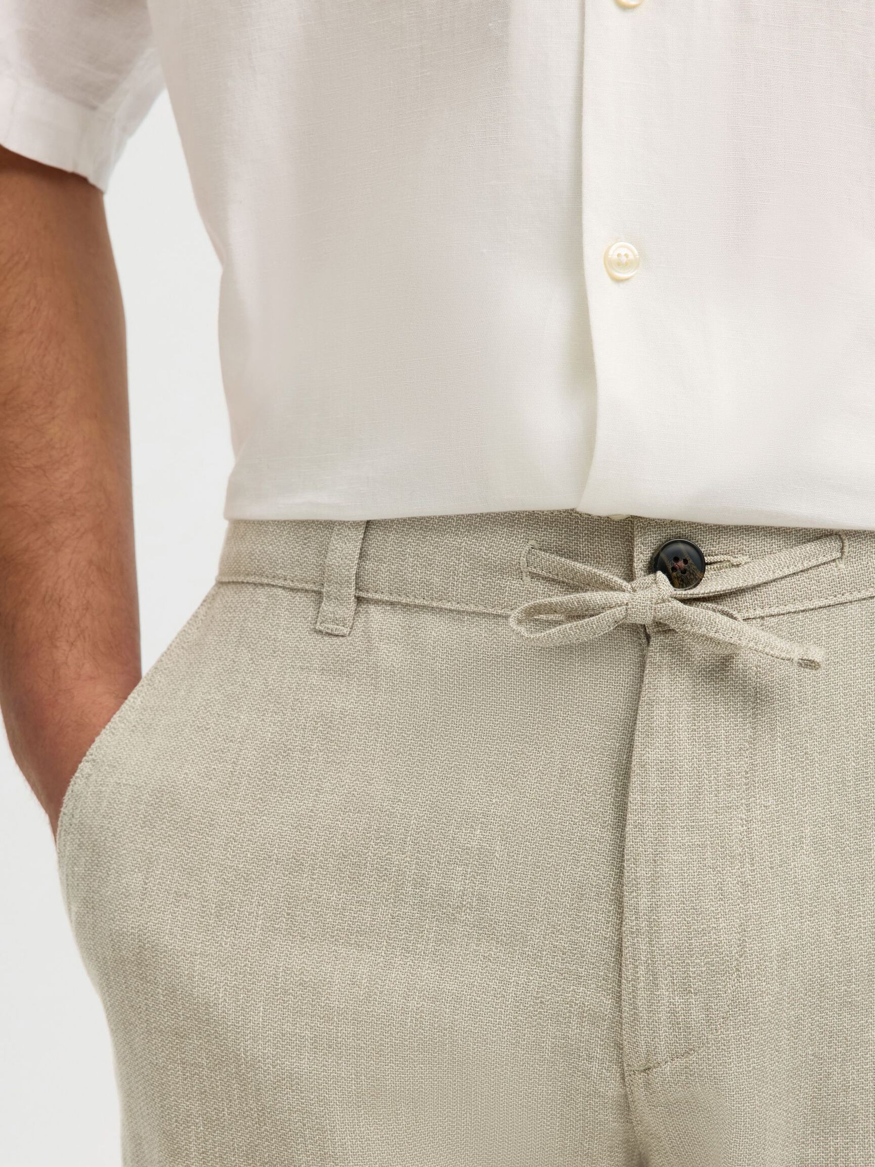SLIM TAPERED LINEN BLEND TROUSERS, Vetiver, highres