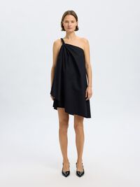 BRAIDED ONE-SHOULDER DRESS, Black, highres