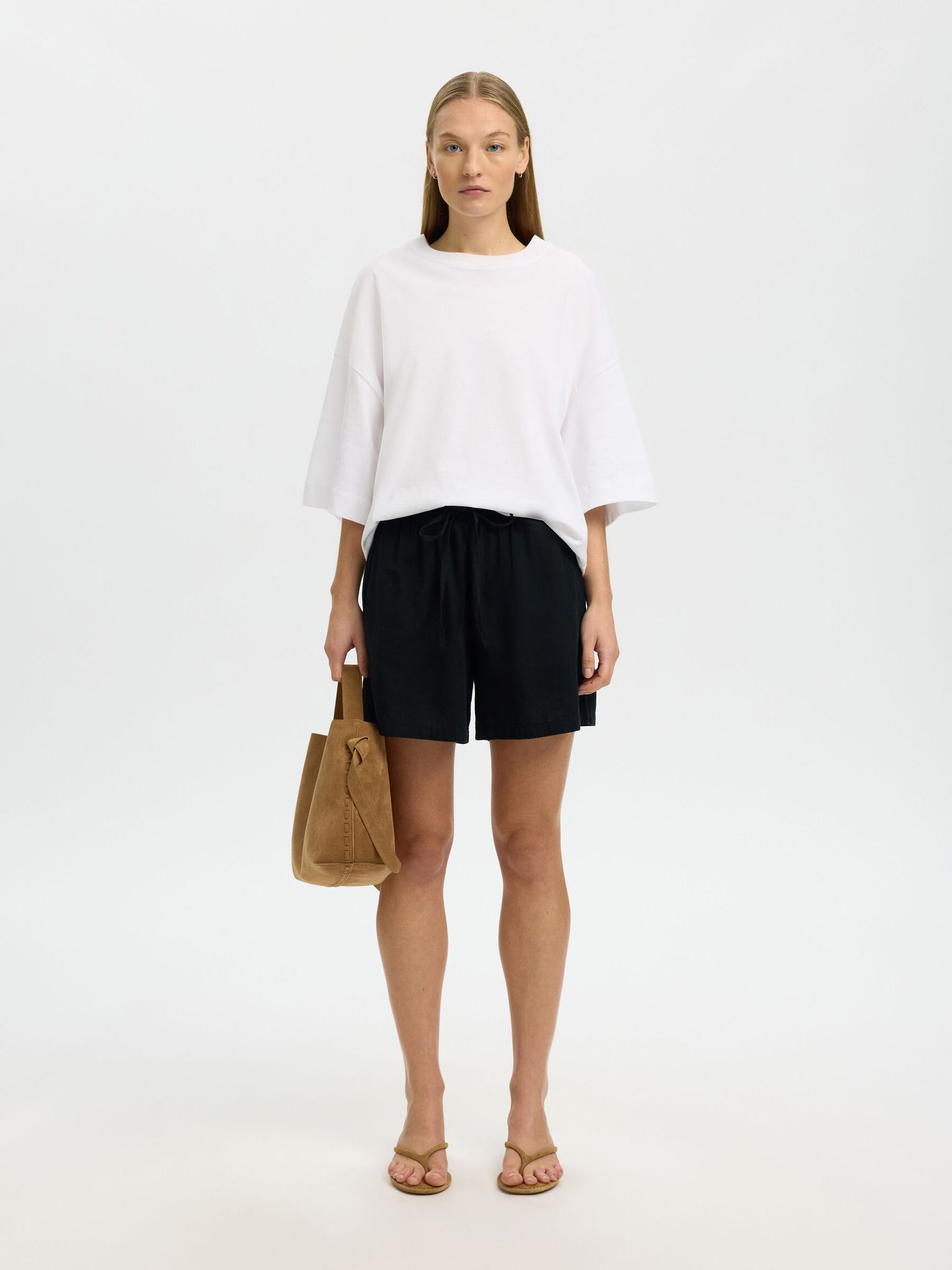 LINEN BLEND SHORTS, Black, highres