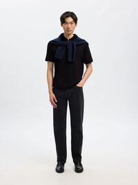 ZIPPER KNITTED POLO SHIRT, Black, highres