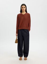 100% LINEN KNITTED CARDIGAN, Cherry Mahogany, highres