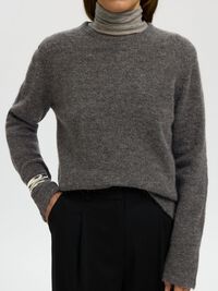 YÜN KARIŞIMLI BISIKLET YAKA TRIKO ÖRGÜ KAZAK, Medium Grey Melange, highres