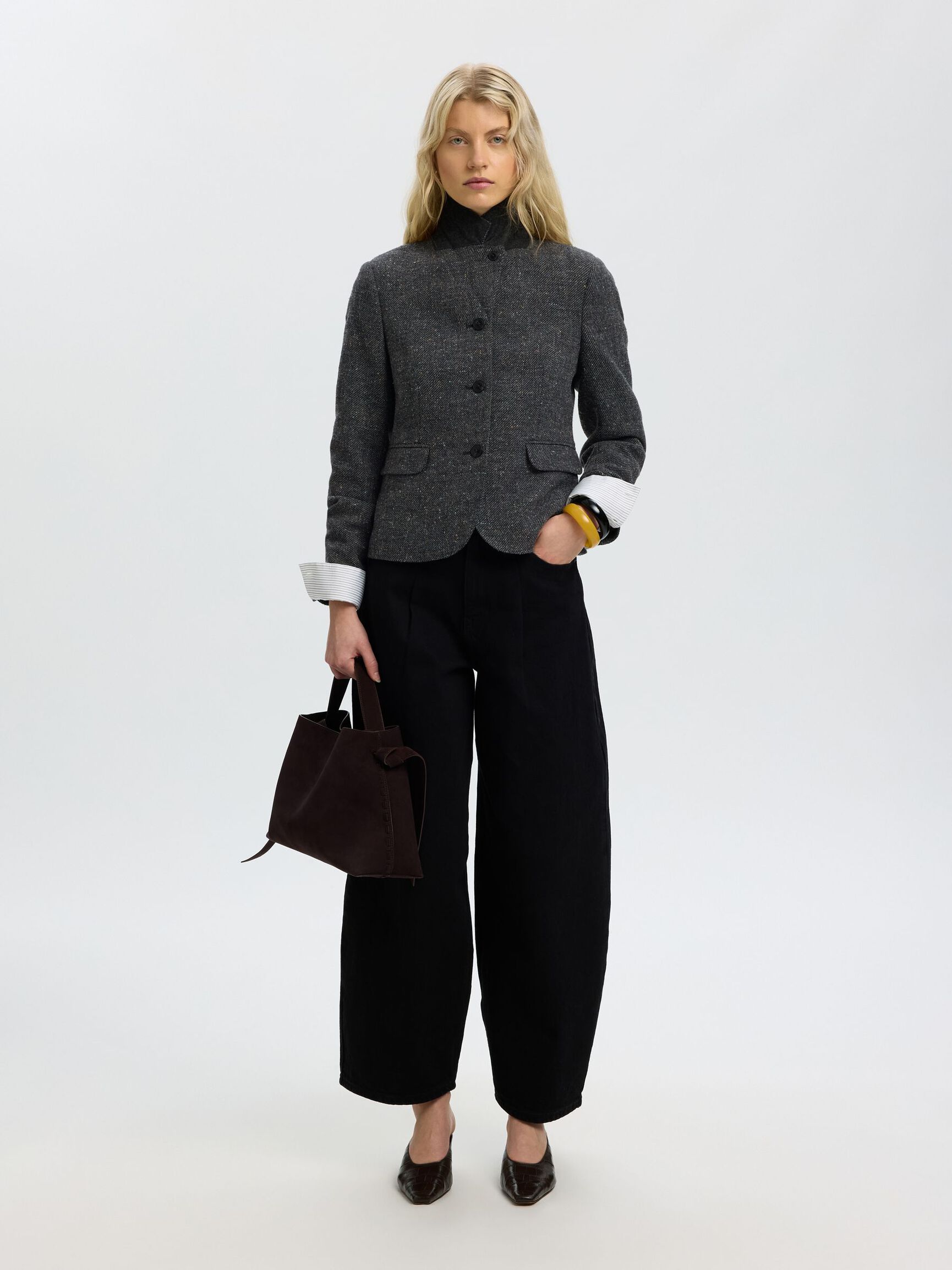 DÜĞMELI KISA BLAZER, Black, highres