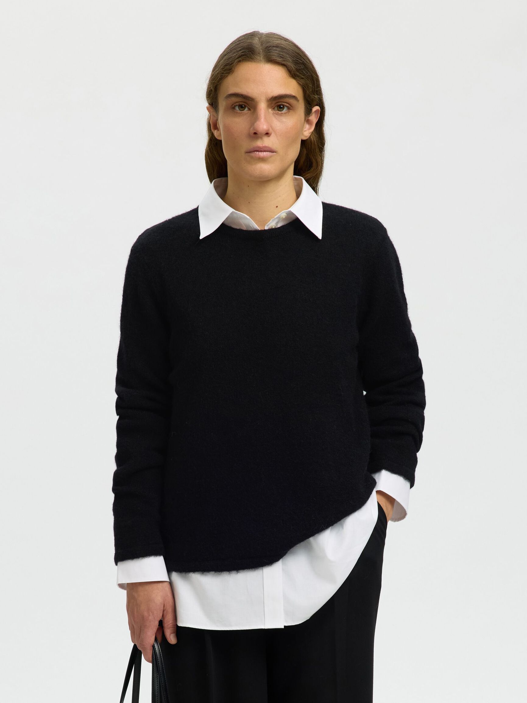 WOOL BLEND KNITTED PULLOVER, Black, highres