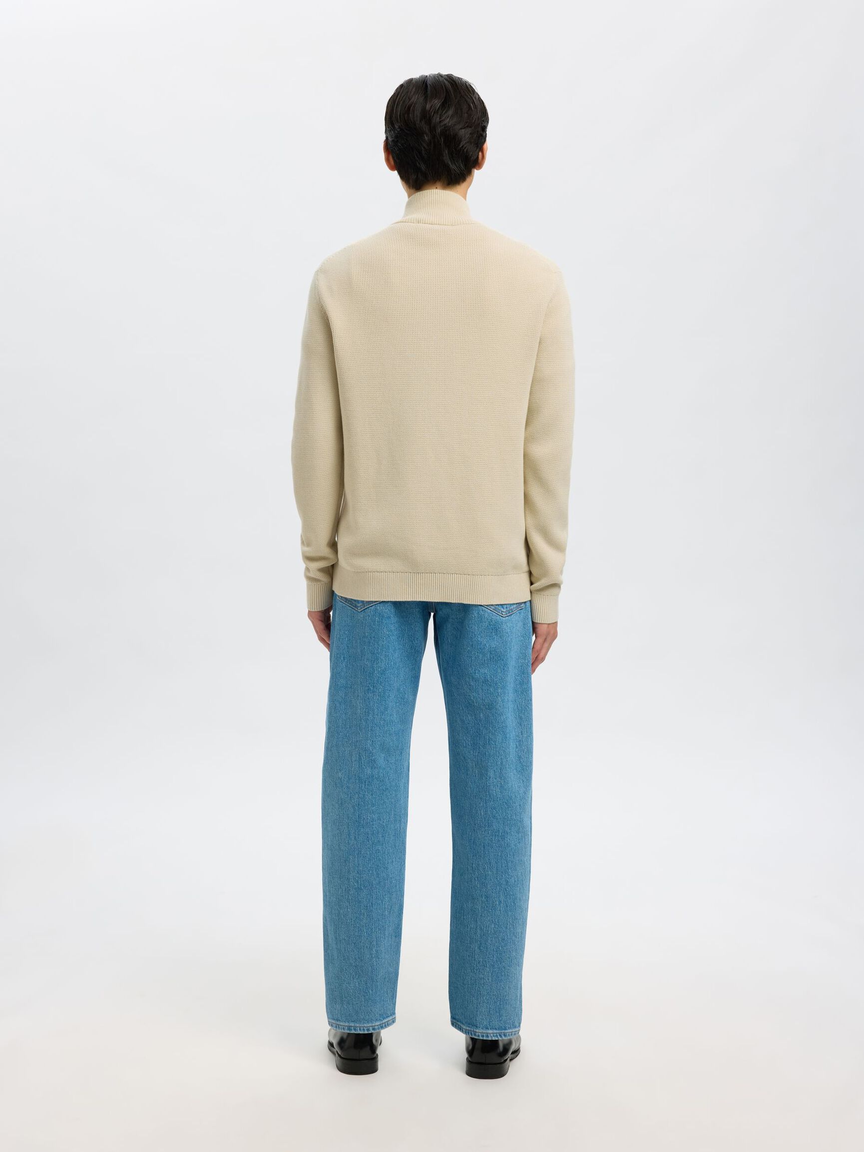 ZIPPED HIGH NECK PULLOVER, Oatmeal, highres