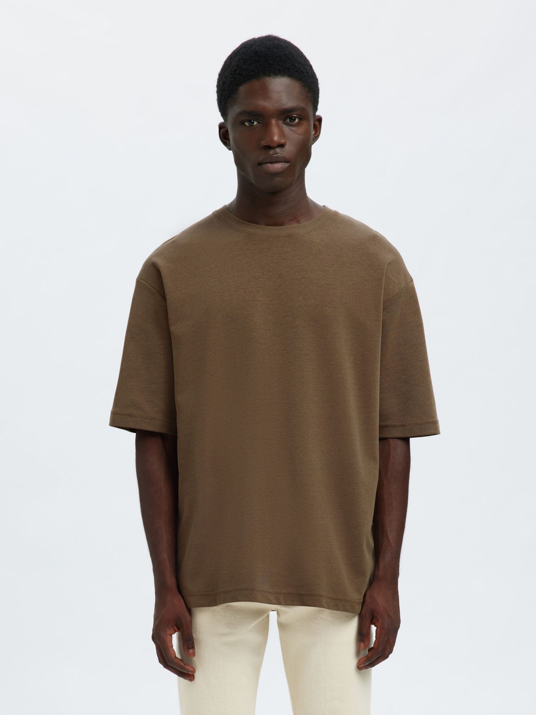 LOOSE FIT BISIKLET YAKA TIŞÖRT TIŞÖRT, Chocolate Chip, highres