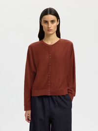 100% LINEN KNITTED CARDIGAN, Cherry Mahogany, highres