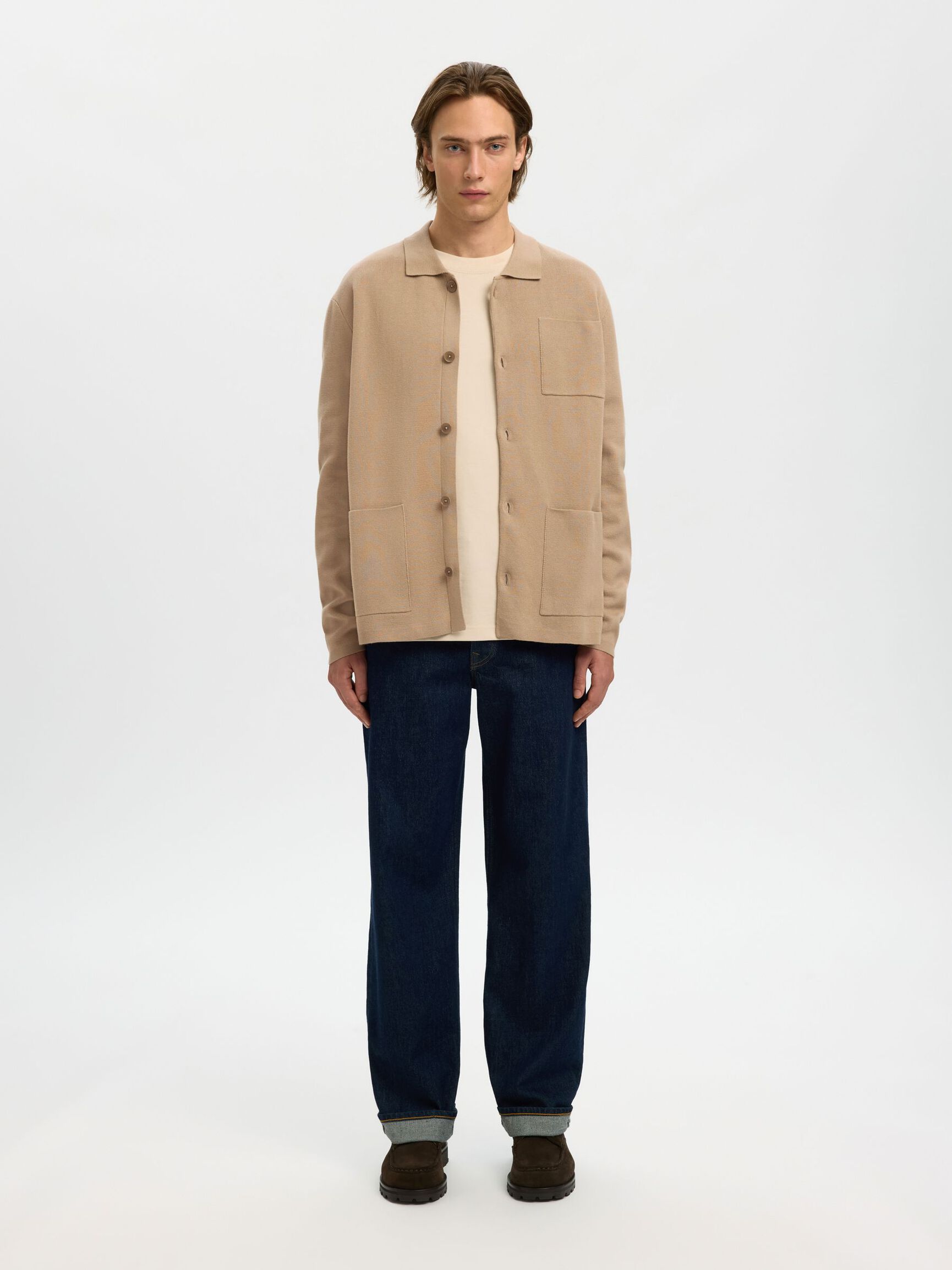RELAXED FIT KNITTED CARDIGAN, Savannah Tan, highres