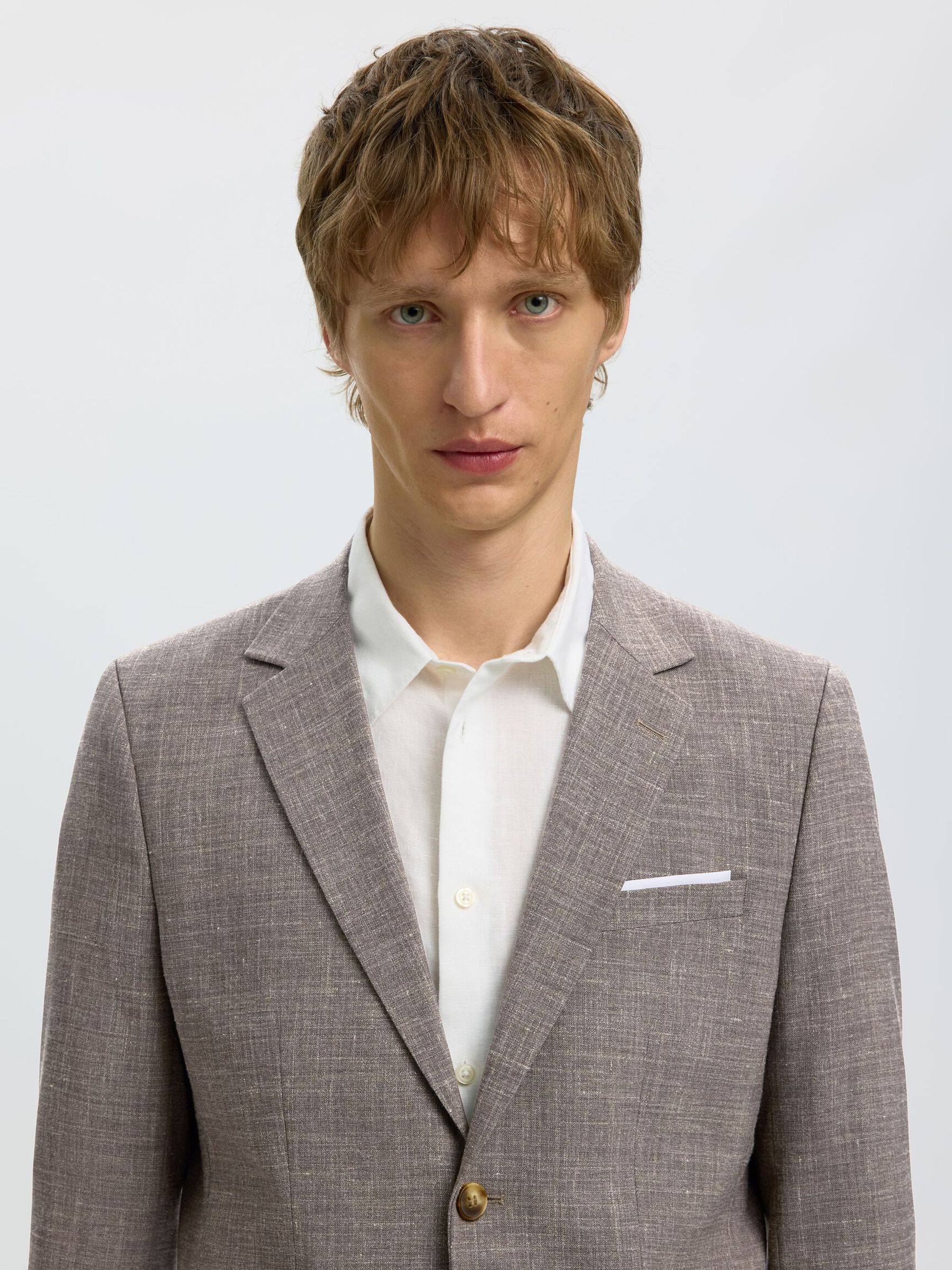 SLIM FIT SINGLE-BREASTED BLAZER, Dark Sand Melange, highres