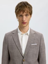 SLIM FIT SINGLE-BREASTED BLAZER, Dark Sand Melange, highres
