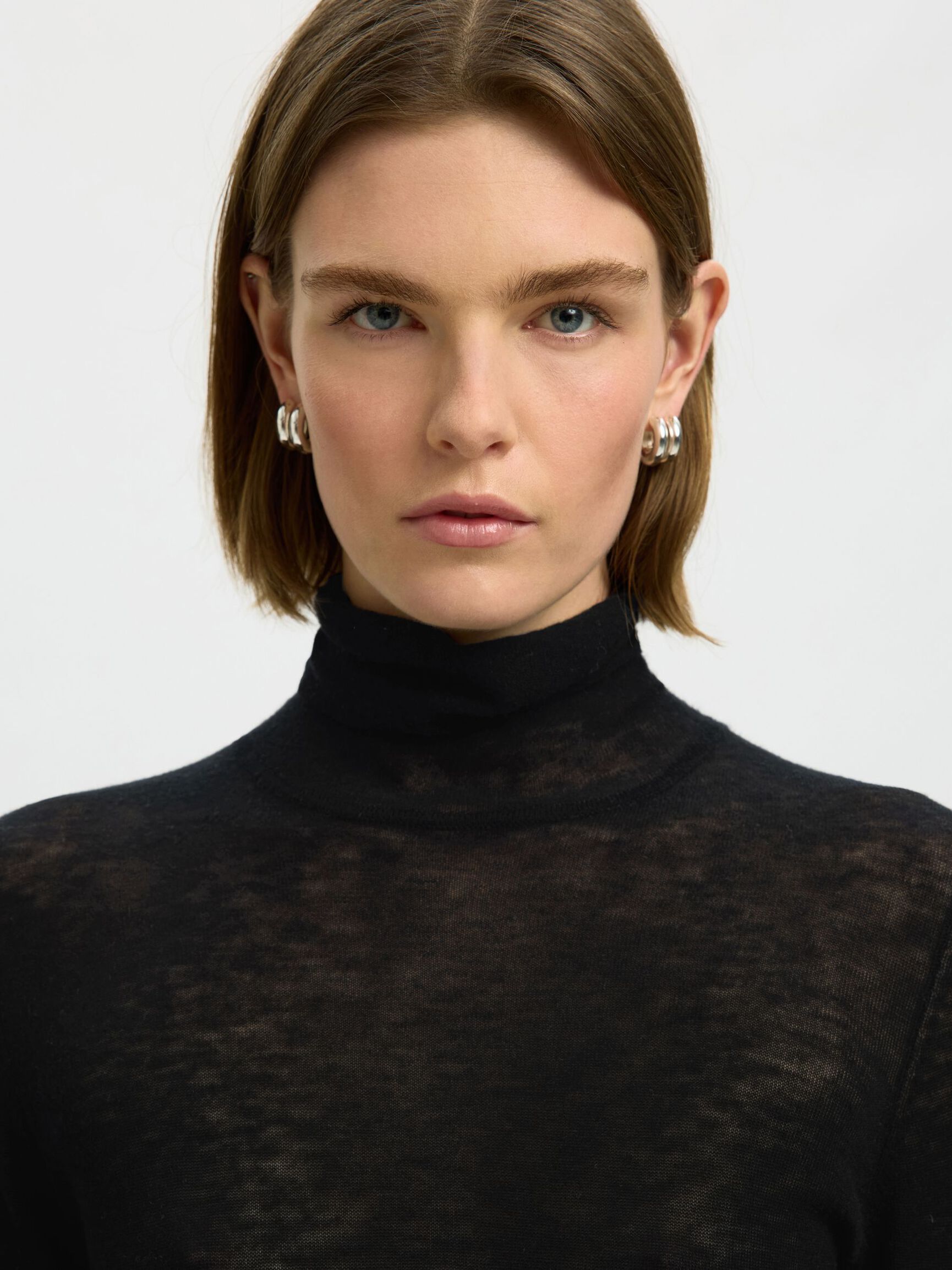 MERINO YÜN BALIKÇI YAKA, Black, highres