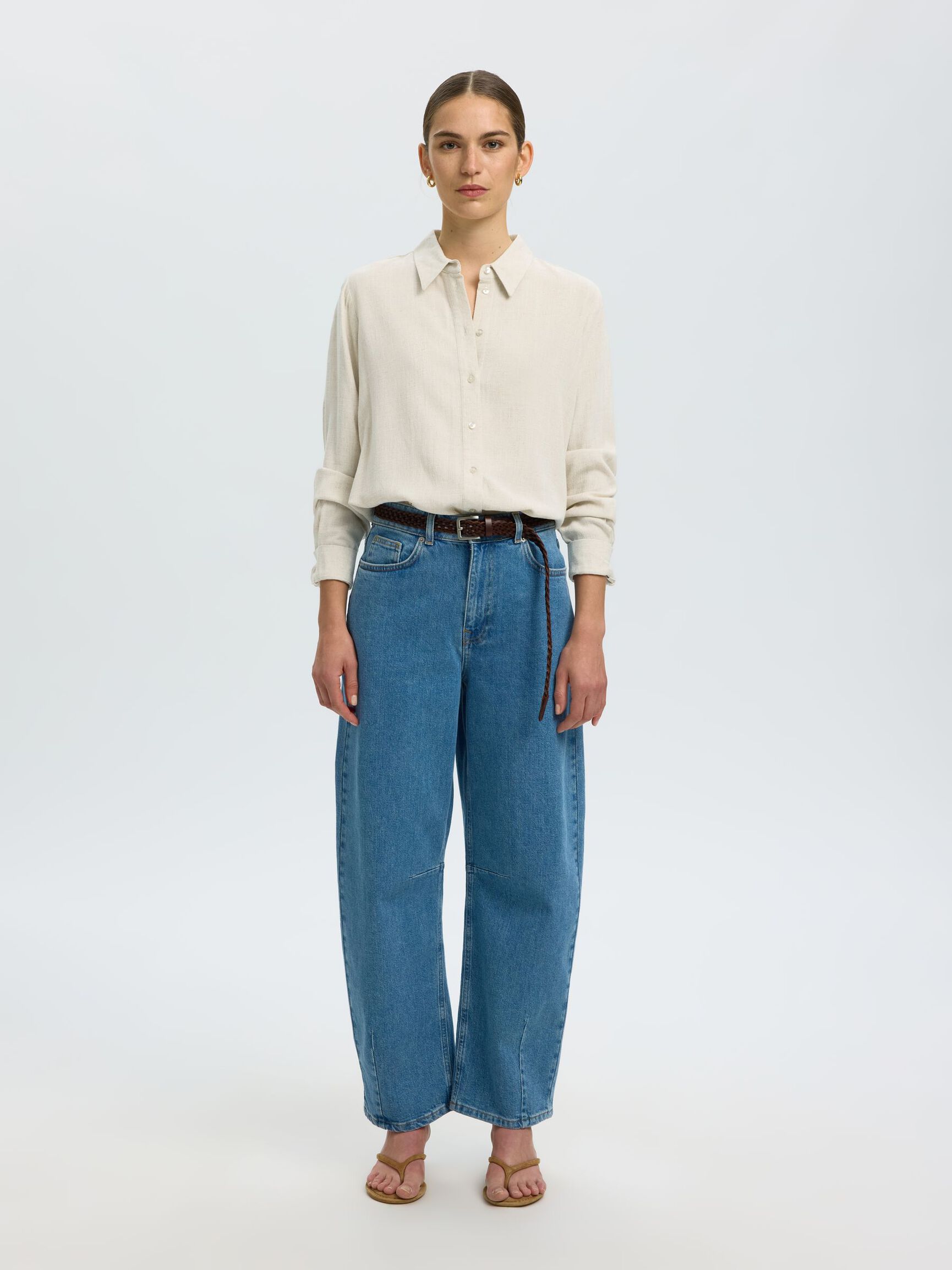 VISCOSE BLEND SHIRT, Sandshell, highres