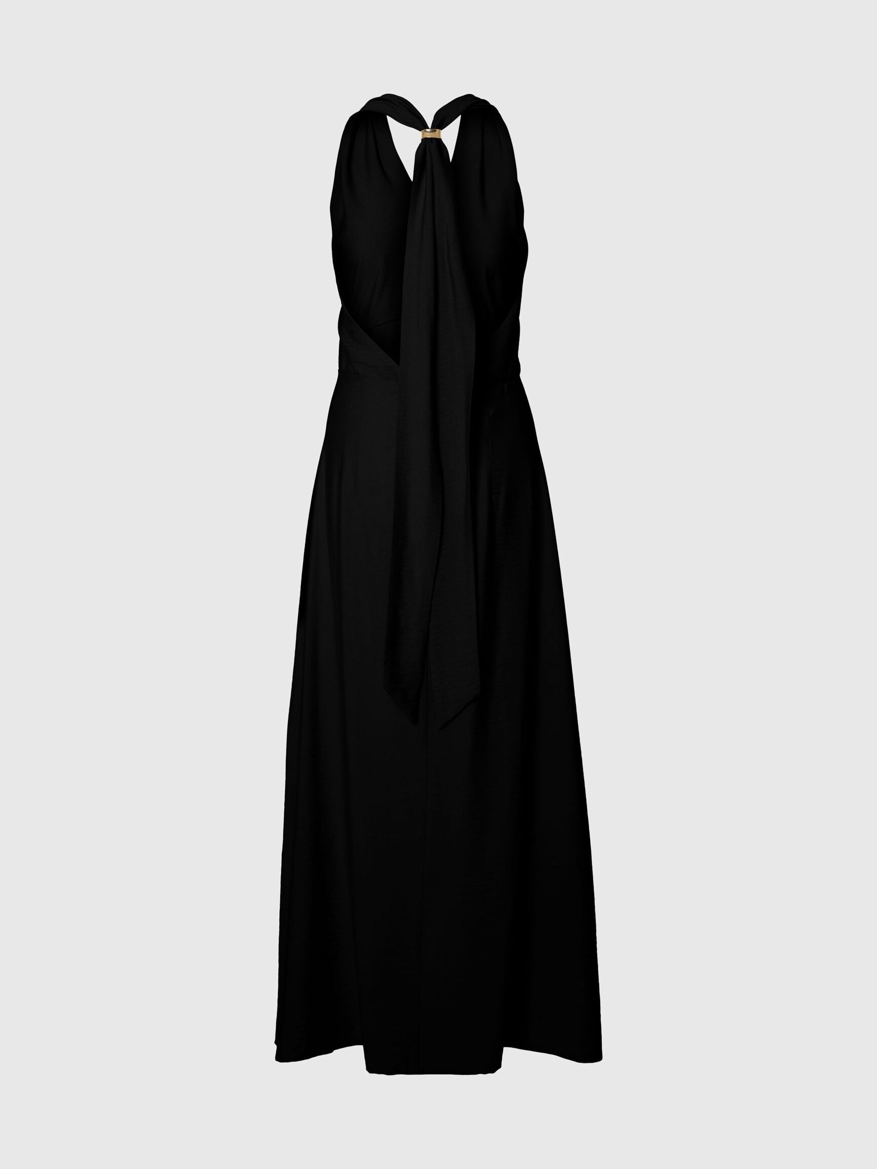 HALTER YAKA ELBISE MAXI ELBISE, Black, highres