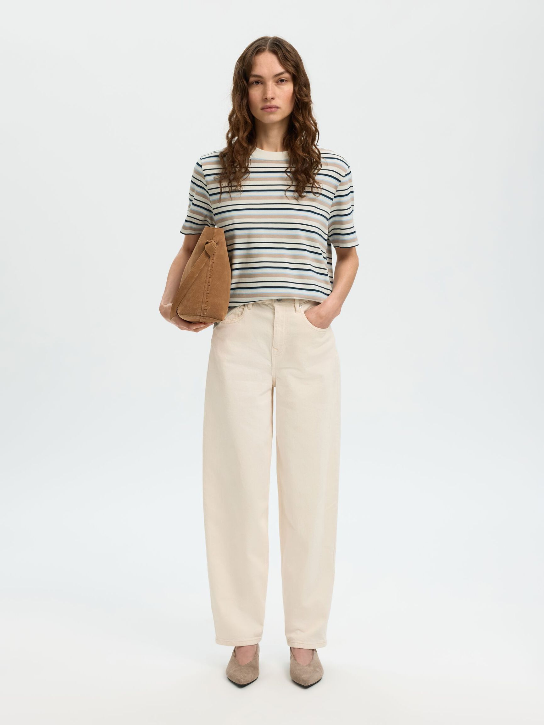 STRIPED BOXY FIT T-SHIRT, Cashmere Blue, highres