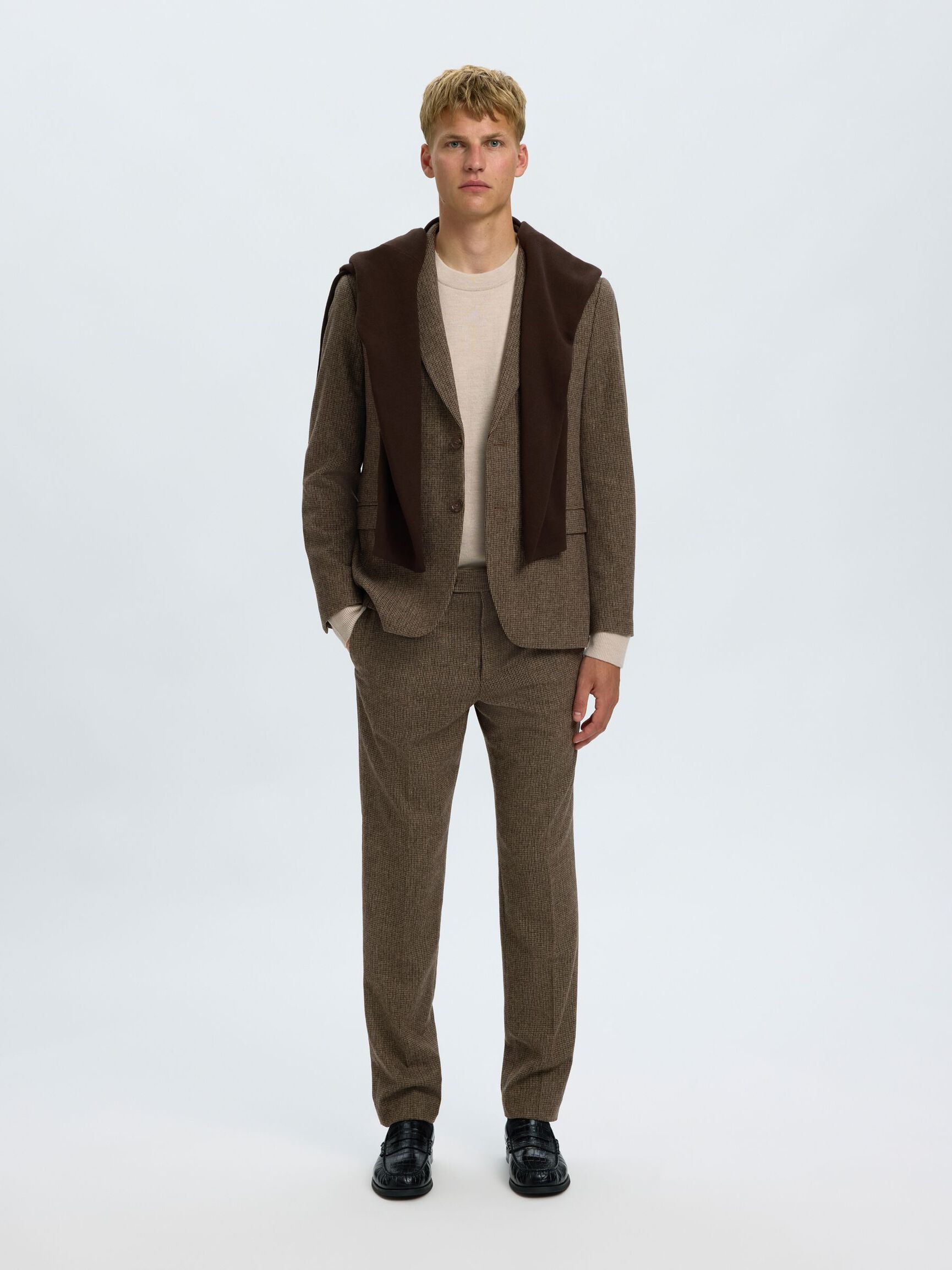 SLIM FIT YÜN PANTOLON, Medium Brown Melange, highres