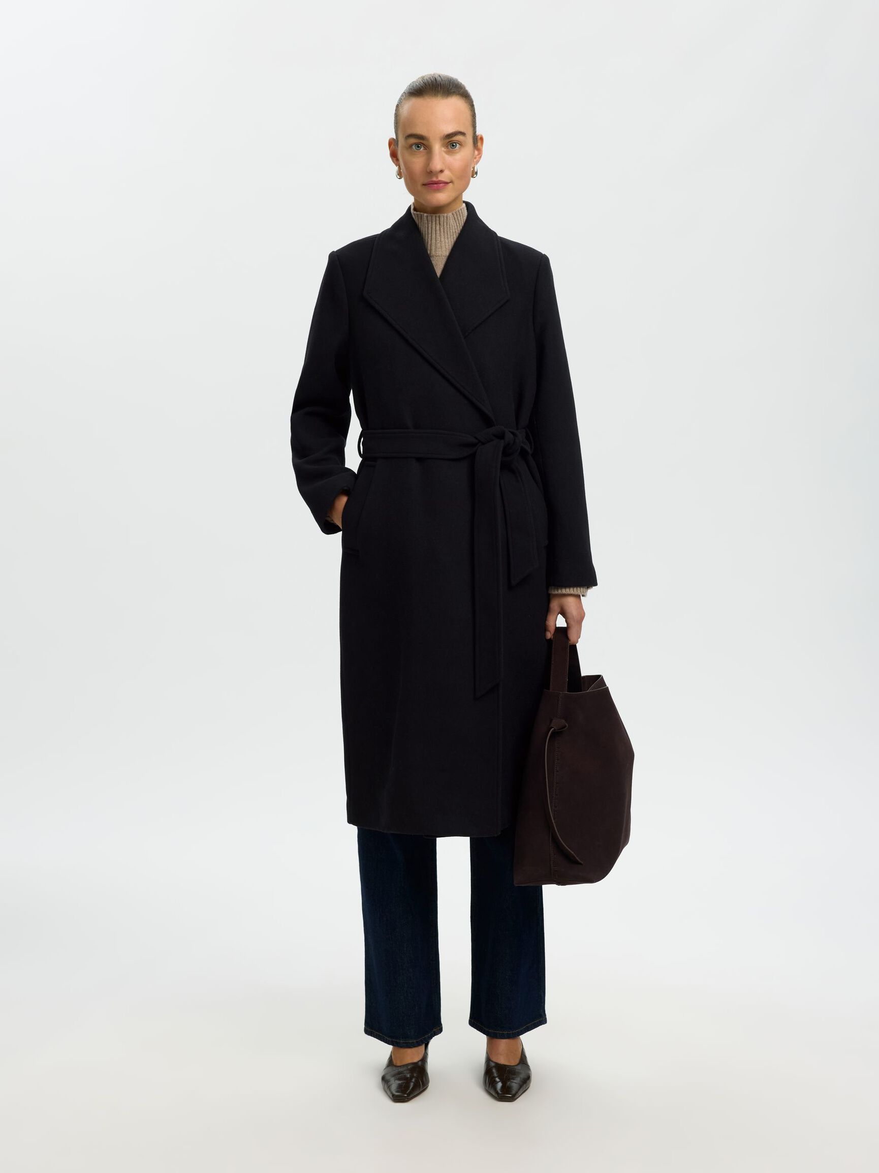 WOOL BLEND COAT, Black, highres
